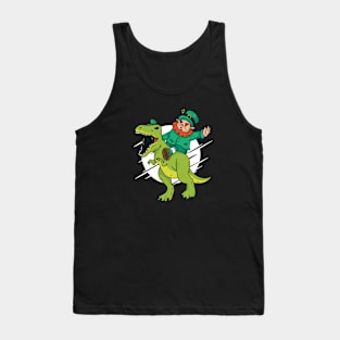 Leprechaun Riding T-Rex Tank Top